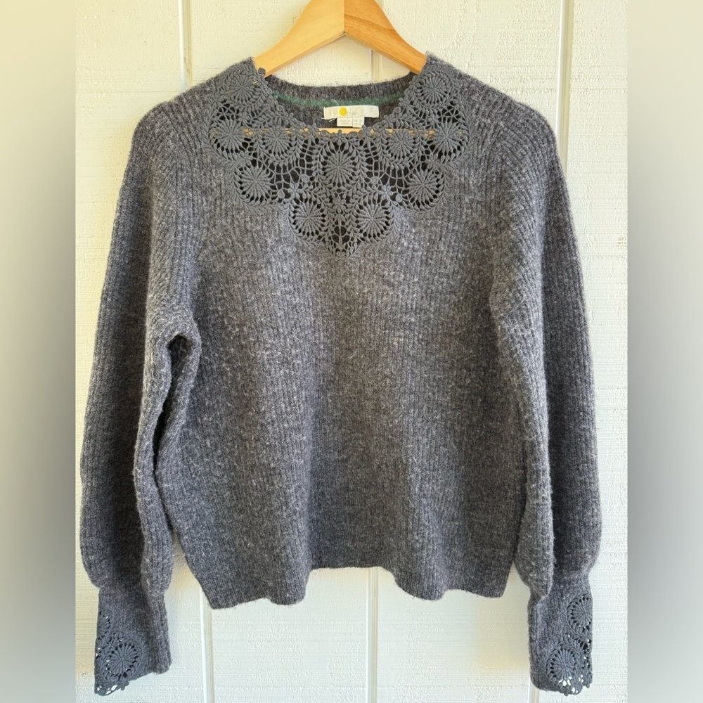 Boden Charcoal Grey Embroidered Sweater Size US 6 (Small)